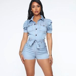 Forget It Puff Sleeve Romper - Blue (NEW)